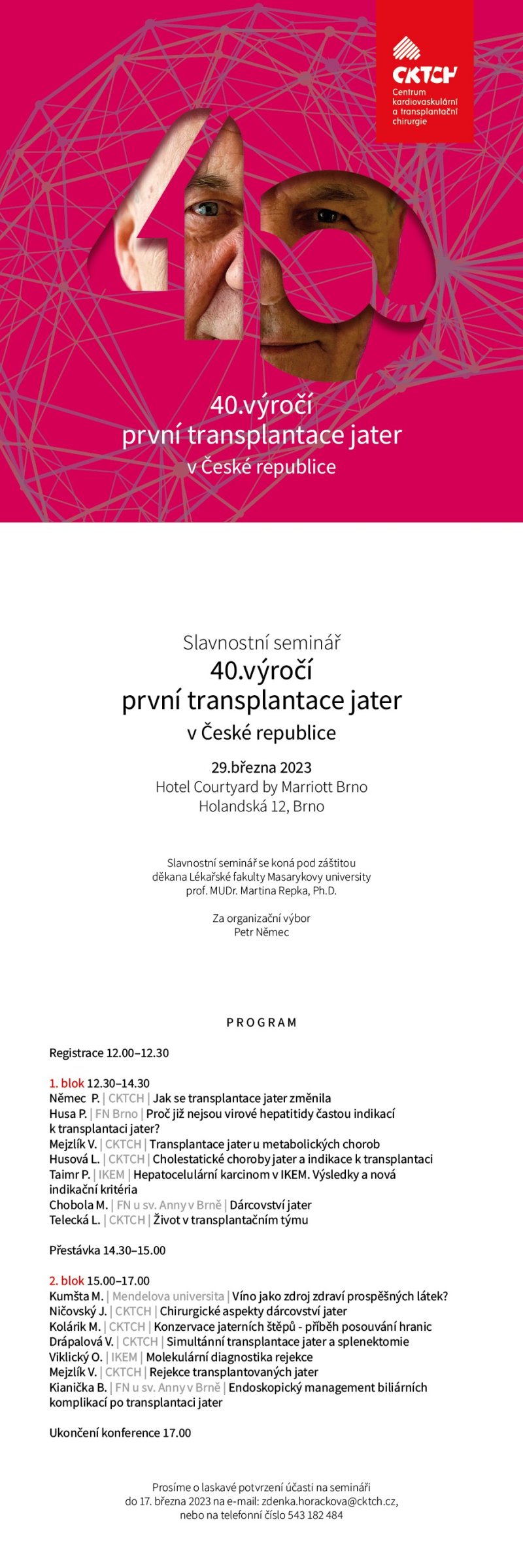 CKTCH pořádá slavnostní seminář: 40. výročí první transplantace jater v České republice (tehdejším Československu)